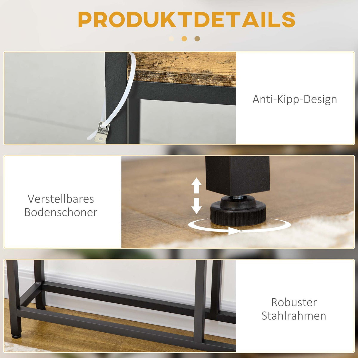 Console table, hallway table with 2 levels, steel legs, anti-tip, side table, decorative table for living room, hallway, 120 x 23 x 75 cm