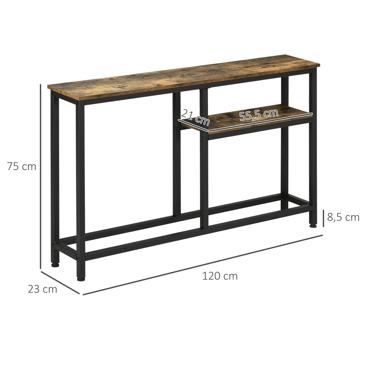 Console table, hallway table with 2 levels, steel legs, anti-tip, side table, decorative table for living room, hallway, 120 x 23 x 75 cm