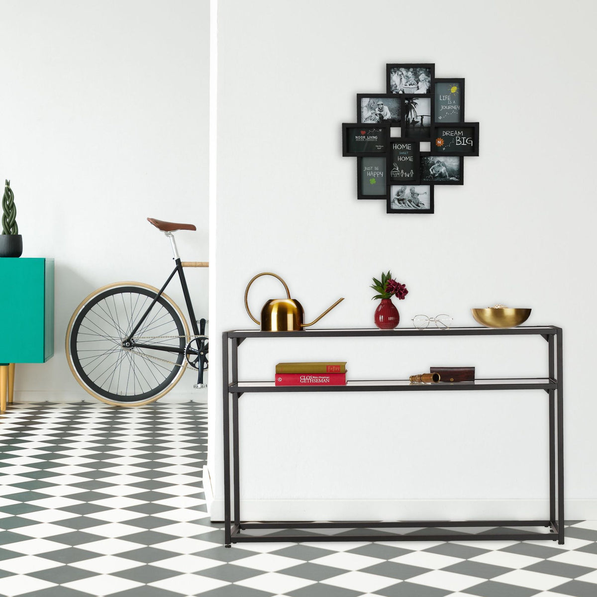 Console table with glass shelf