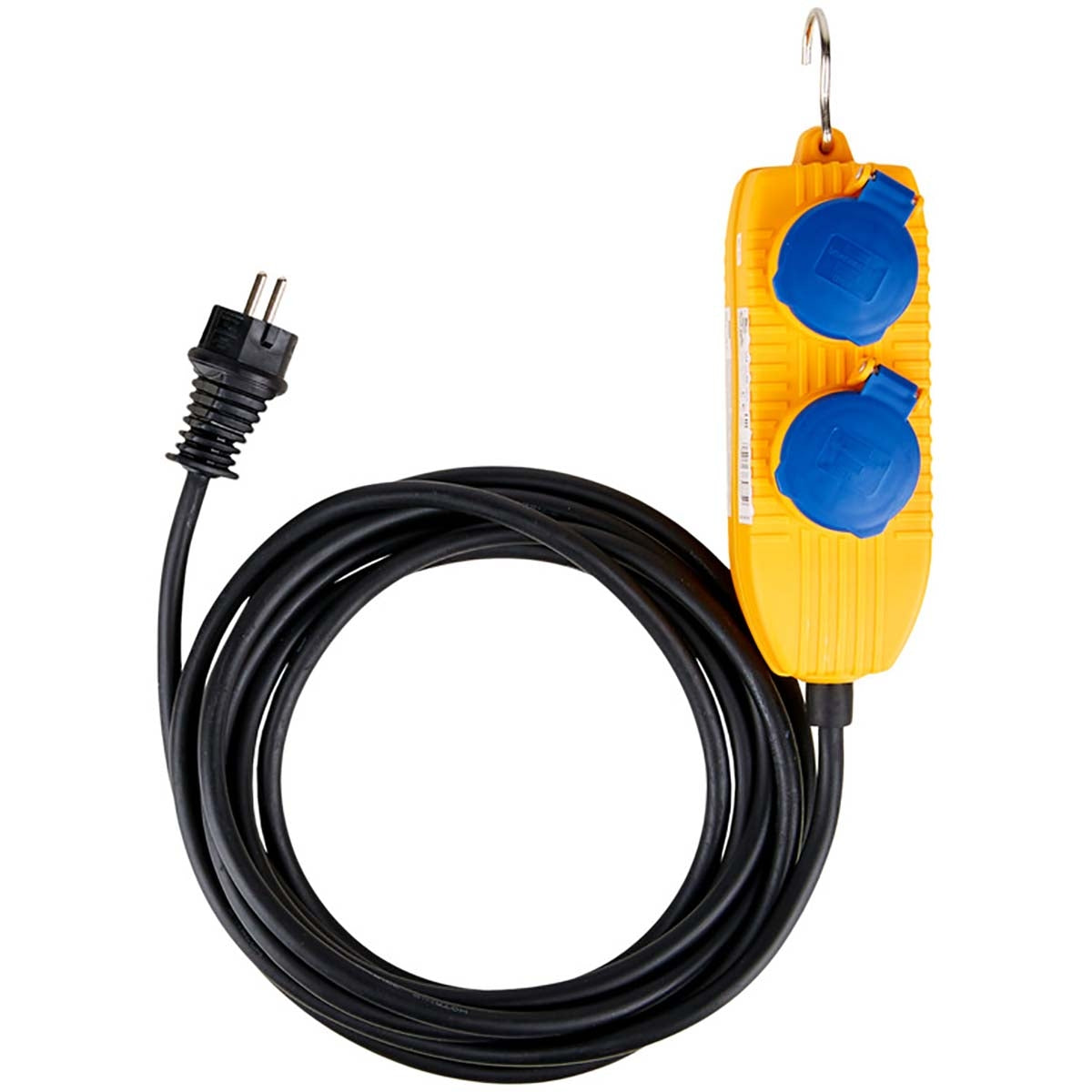 Construction site cable IP54 with power block (4-way extension for outside, external distributor with 5m cable) yellow