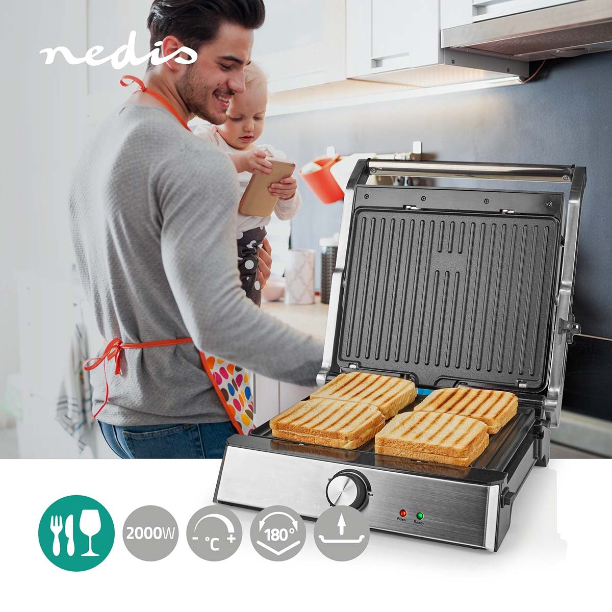 Contact Grill | 2000 W | 29 x 23 cm | Adjustable temperature control | Plastic / Stainless Steel
