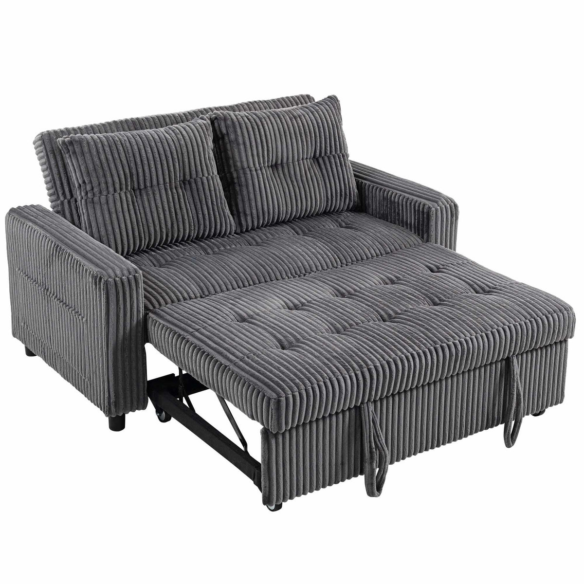 Convertible 2-Seater Sofa Bed, Dark Grey Cord, 157x190 cm