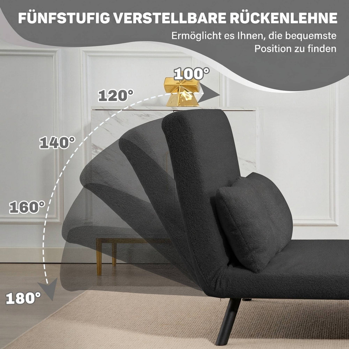 Convertible 2-Seater Sofa Bed with Sherpa Look, Dark Grey
