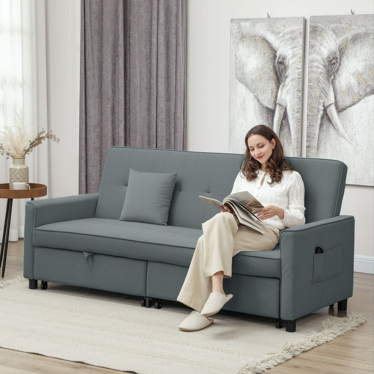 Convertible 3-Seater Sofa Bed with Adjustable Backrest, Grey