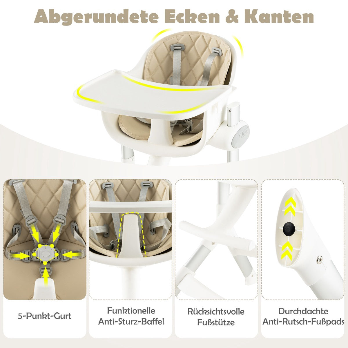 Convertible Baby High Chair, 4-in-1, 5-Height, Beige