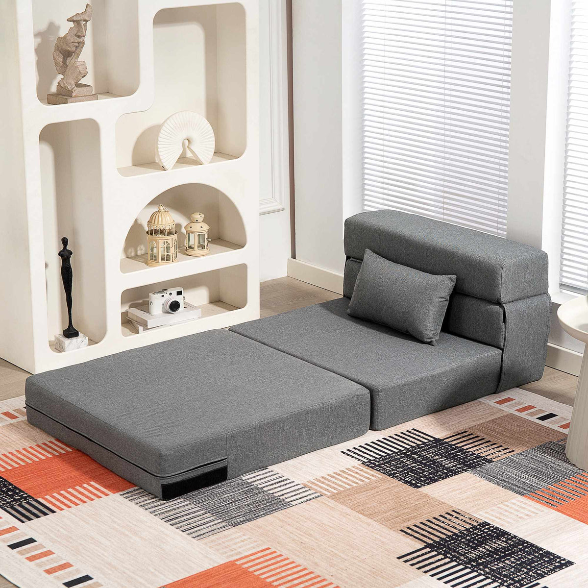 Convertible Foam Sofa Bed, Grey, Linen-Style Fabric
