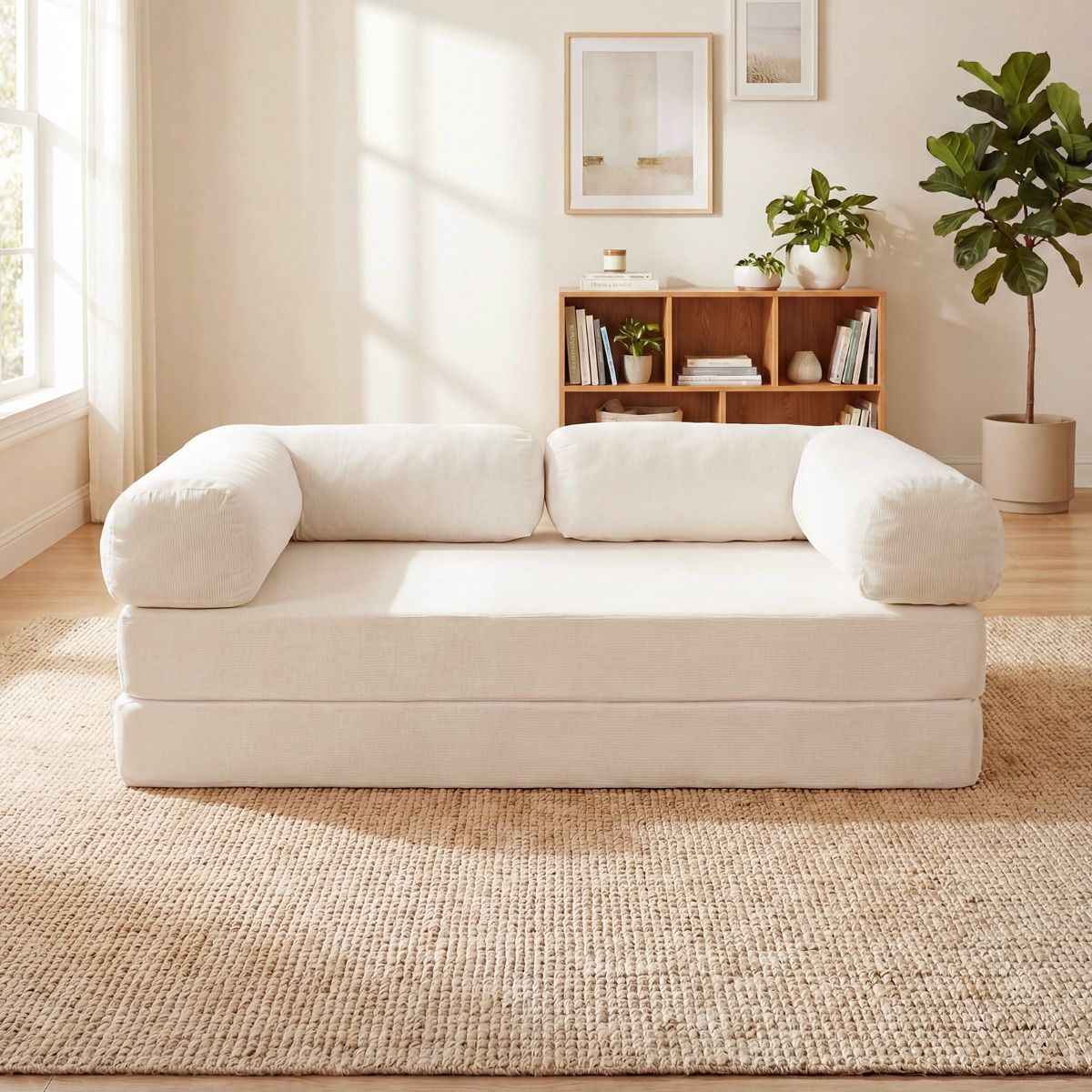 Convertible Folding Sofa Bed, 4-In-1 Corduroy, Beige