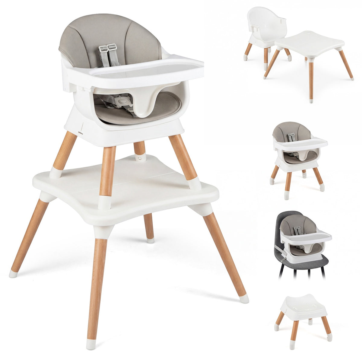 Convertible High Chair 9-in-1, Removable Tray, Grey