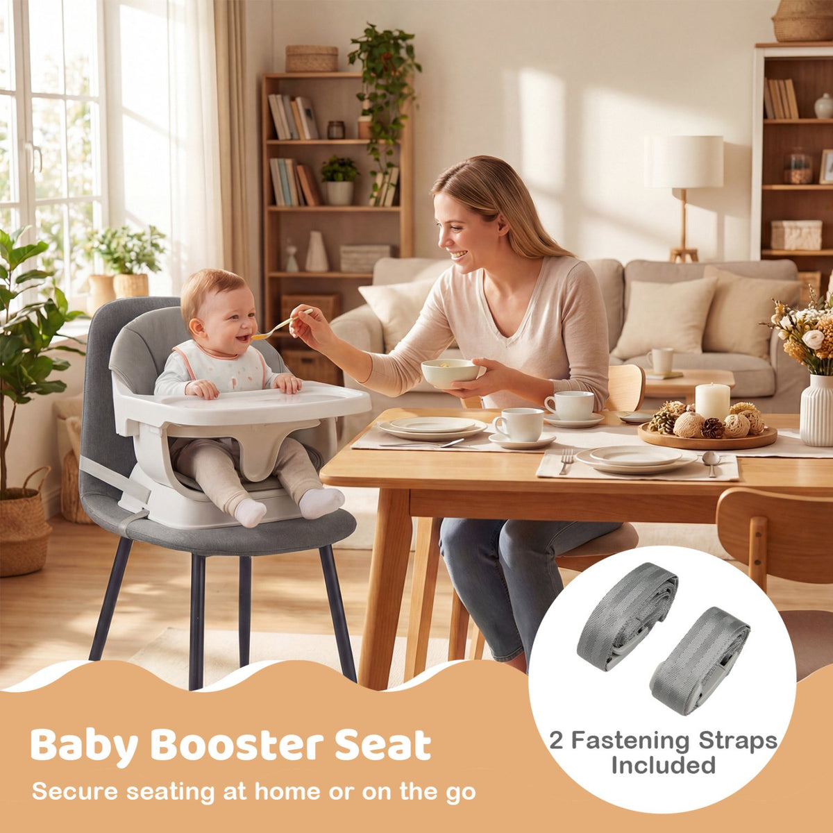 Convertible High Chair 9-in-1, Removable Tray, Grey