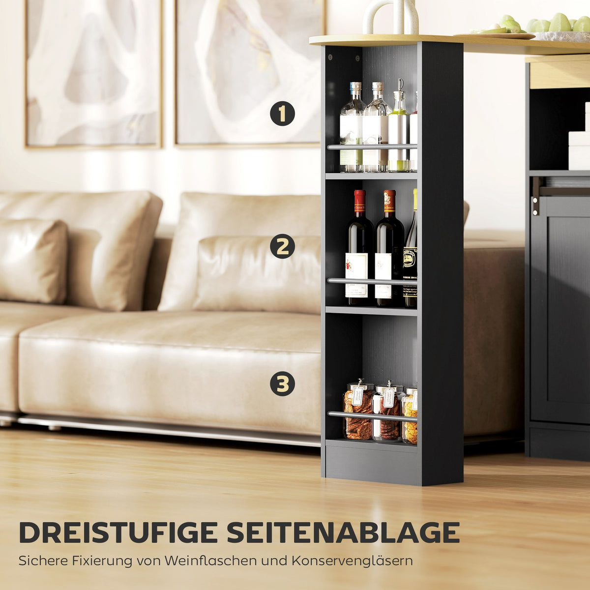 Convertible L-Shaped Bar Table, Black MDF, Ample Storage