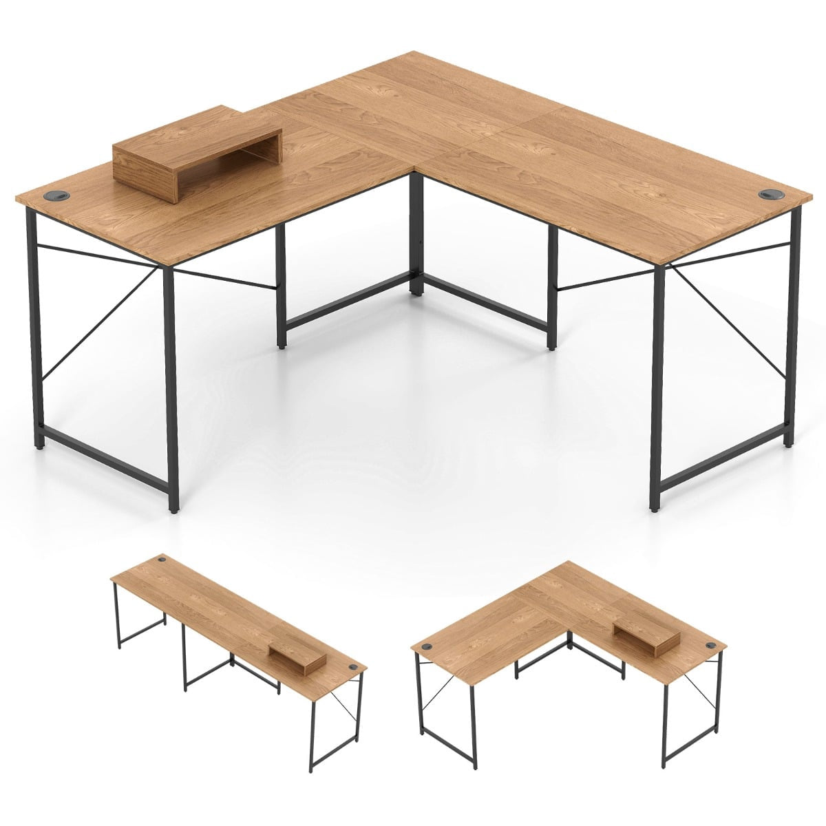 Convertible L-Shaped Desk with Removable Monitor Stand