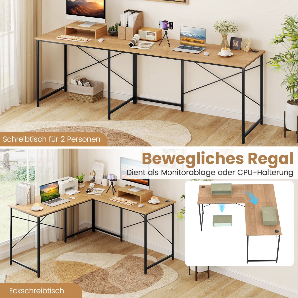 Convertible L-Shaped Desk with Removable Monitor Stand