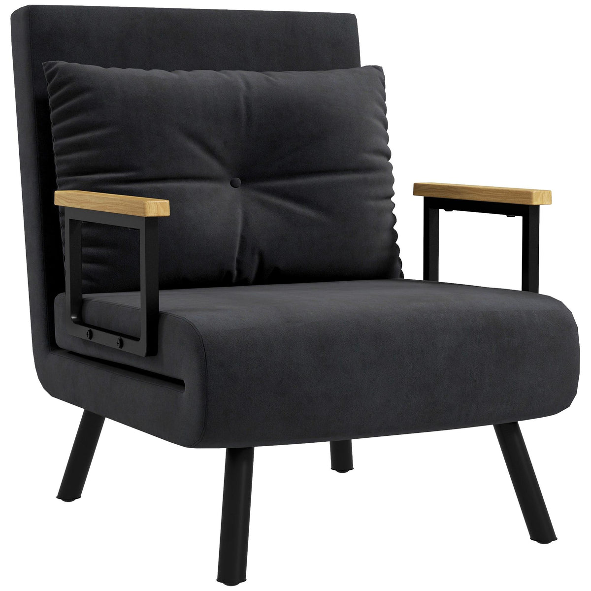 Convertible Recliner Chair with Cushion, Black Velvet