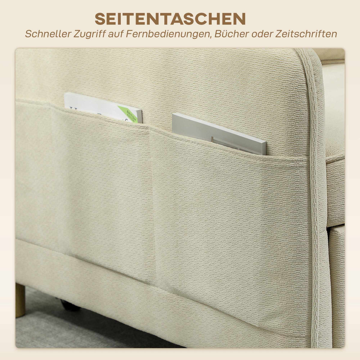 Convertible Sleeper Chair, Foam Padding, Beige Fabric
