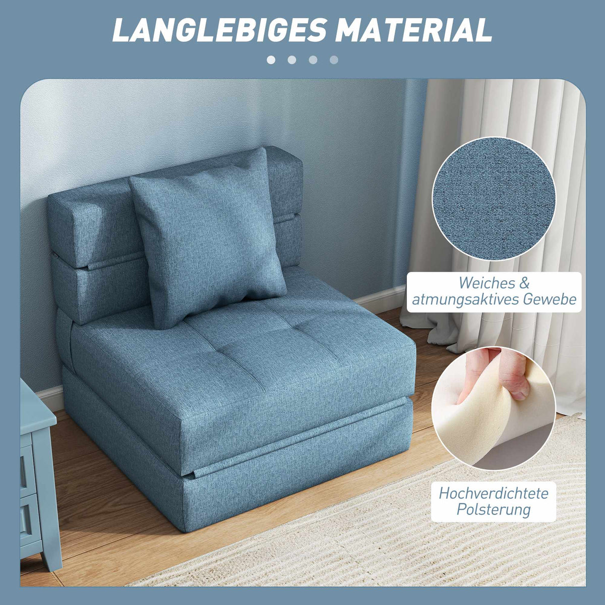 Convertible Sleeper Chair, Removable Cover, Dark Blue, 70x70x61 cm