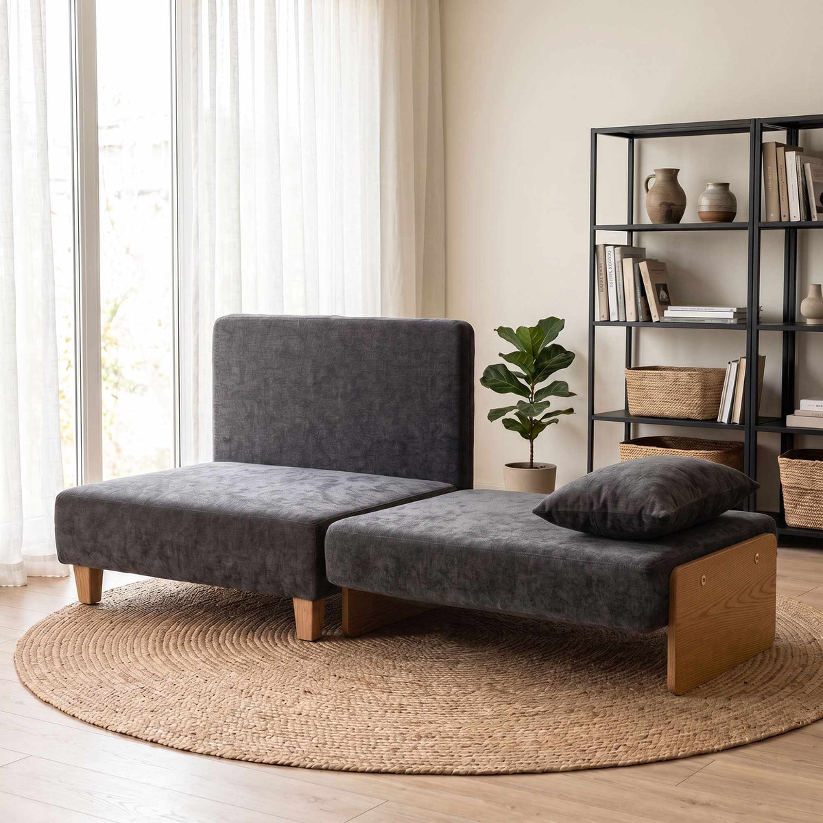 Convertible Sleeper Chair with Linen Velvet, Dark Grey