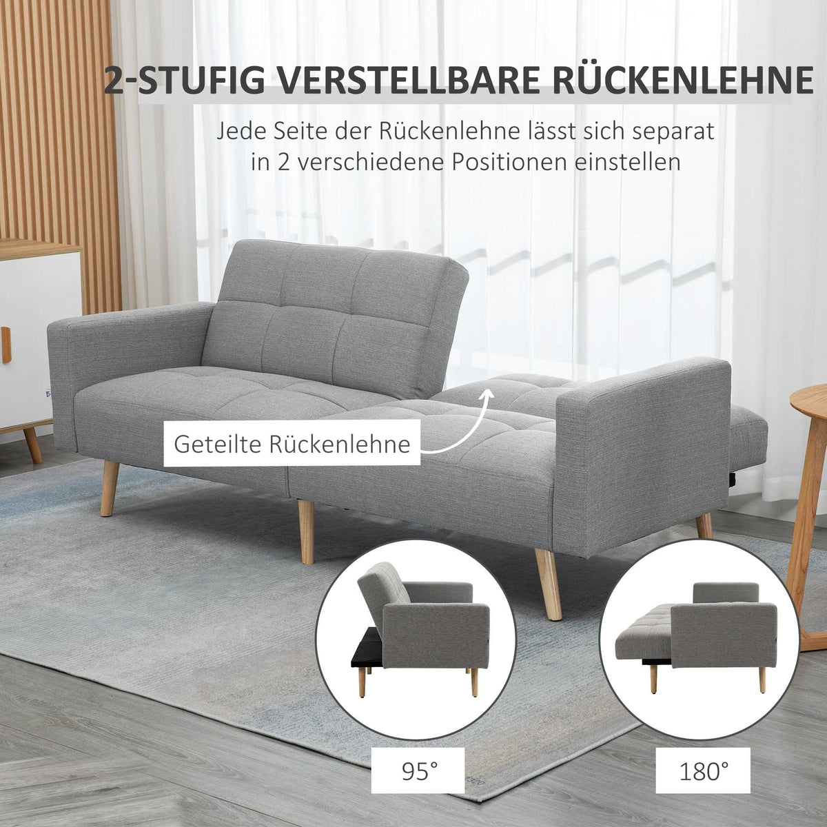 Convertible Sofa Bed, 205 x 88 cm, Linen-Look Gray