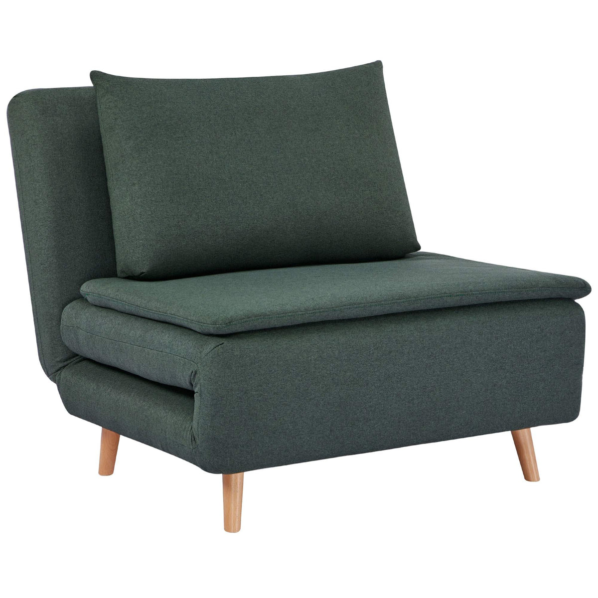 Convertible Sofa Bed Chair – Adjustable Backrest, Beechwood Legs, Dark Green