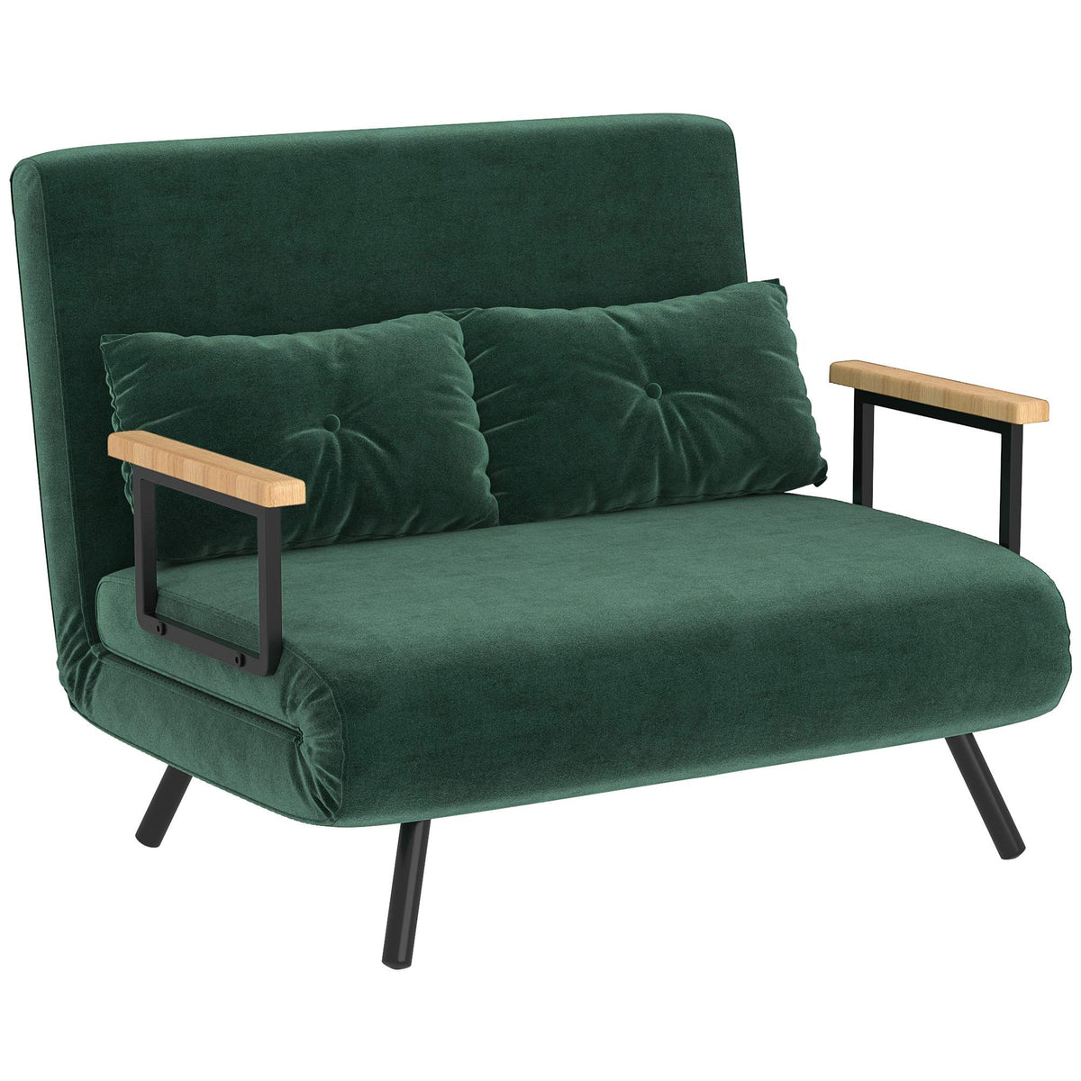 Convertible Sofa Bed with Adjustable Backrest, Green Fabric