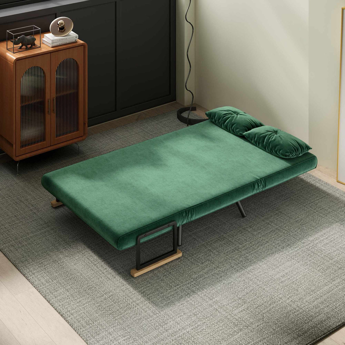 Convertible Sofa Bed with Adjustable Backrest, Green Fabric