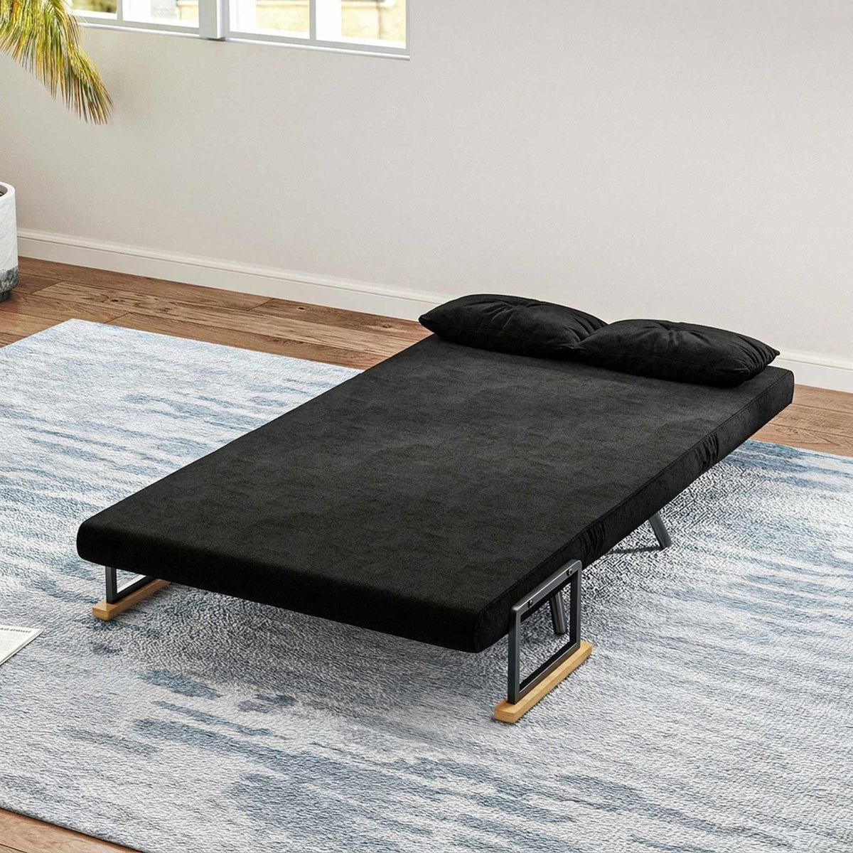 Convertible Velvet Sleeper Sofa, Black, Includes 2 Cushions
