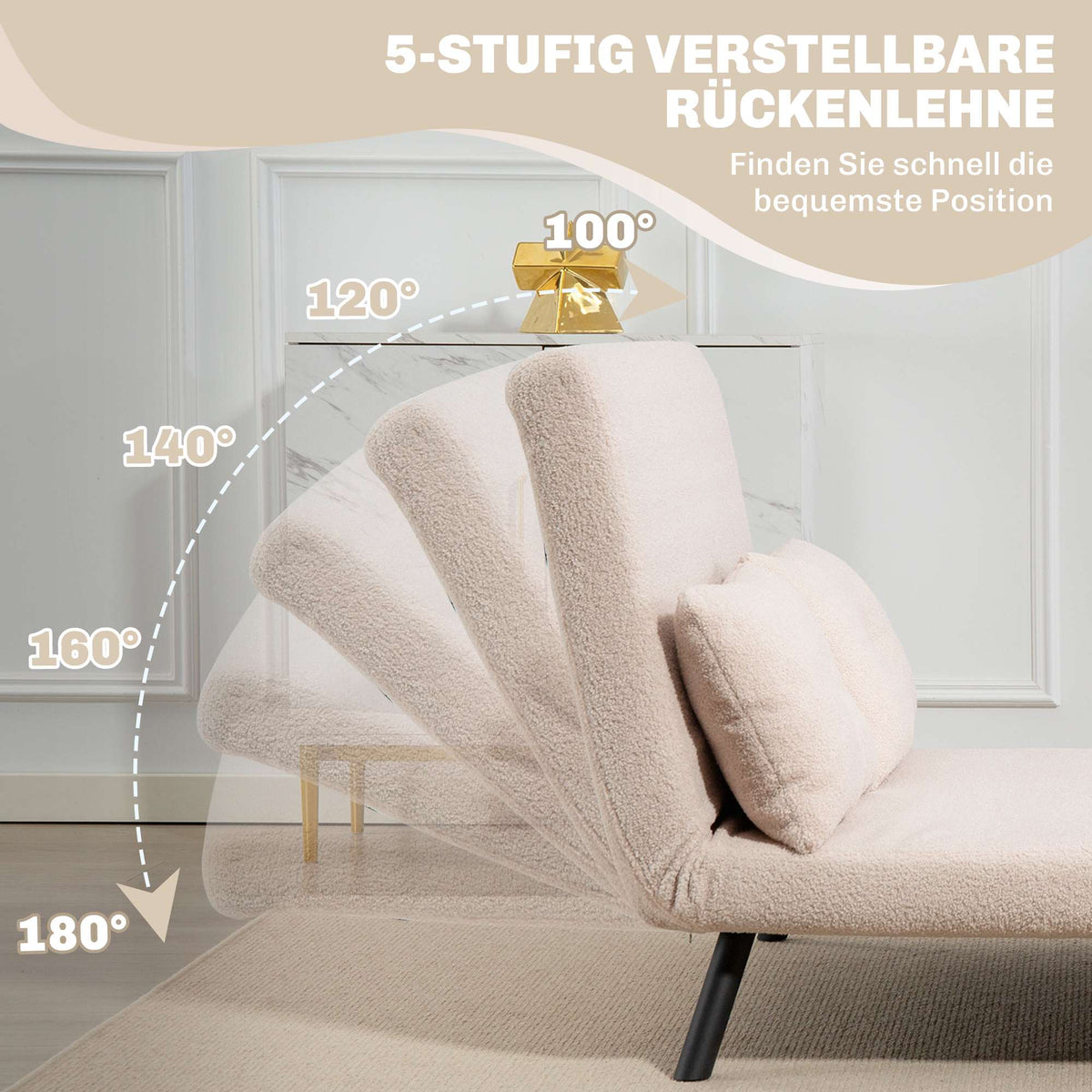 Convertible Velvet Sofa Bed with Cushions, Beige