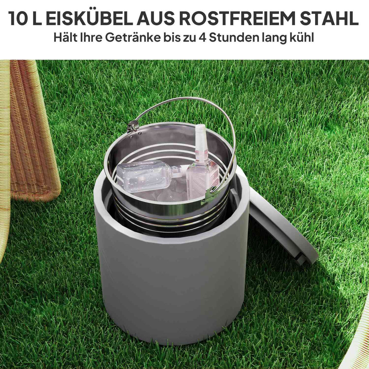 Cool Bar Side Table with Removable Table Top 10 L Drinks Cooler Bistro Table Small Patio Table for Party Camping Light Gray