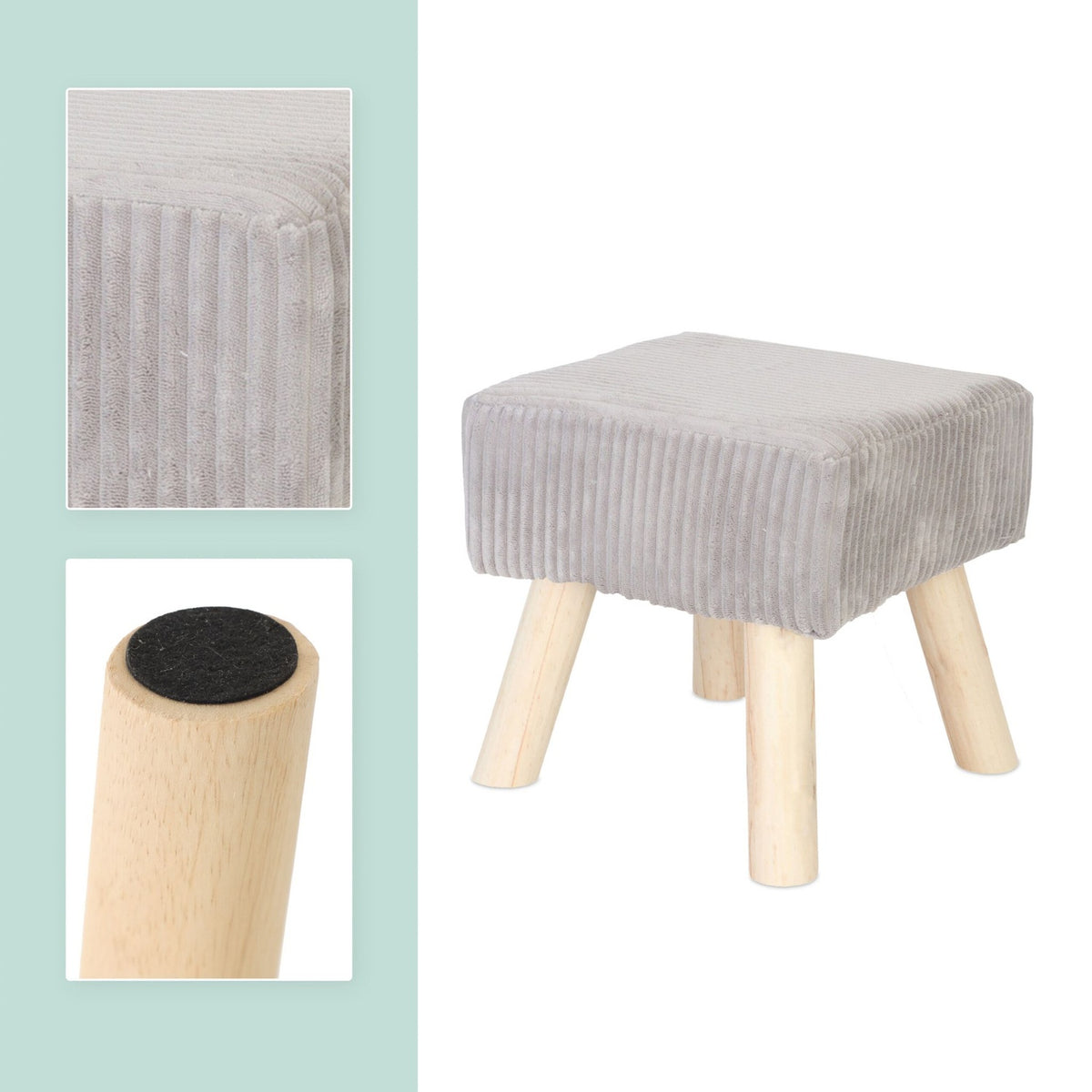 Cord Pouffe – Upholstered Footrest with Wooden Legs