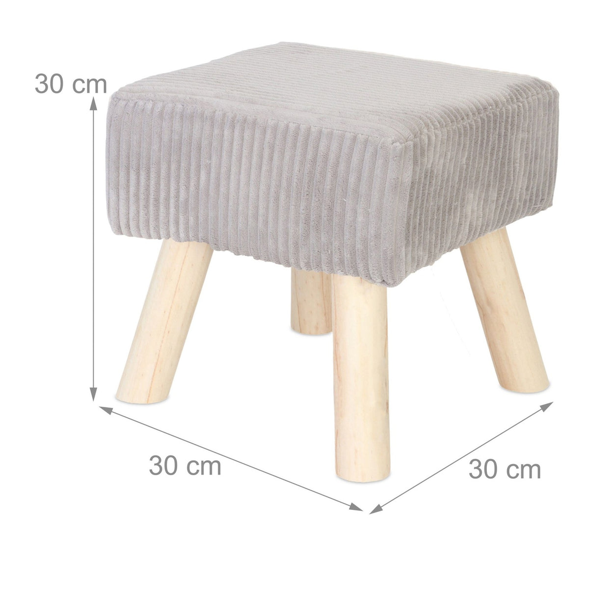 Cord Pouffe – Upholstered Footrest with Wooden Legs
