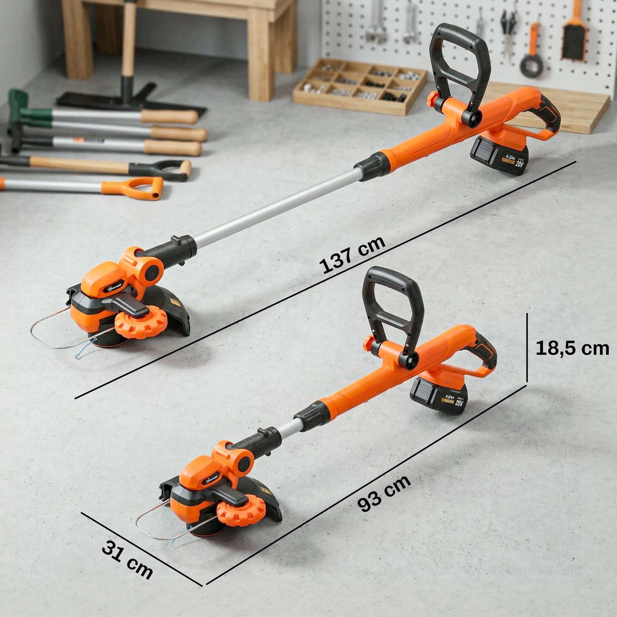 Cordless Grass Trimmer 21V, 25cm Cutting Width, 2x4.0Ah Batteries