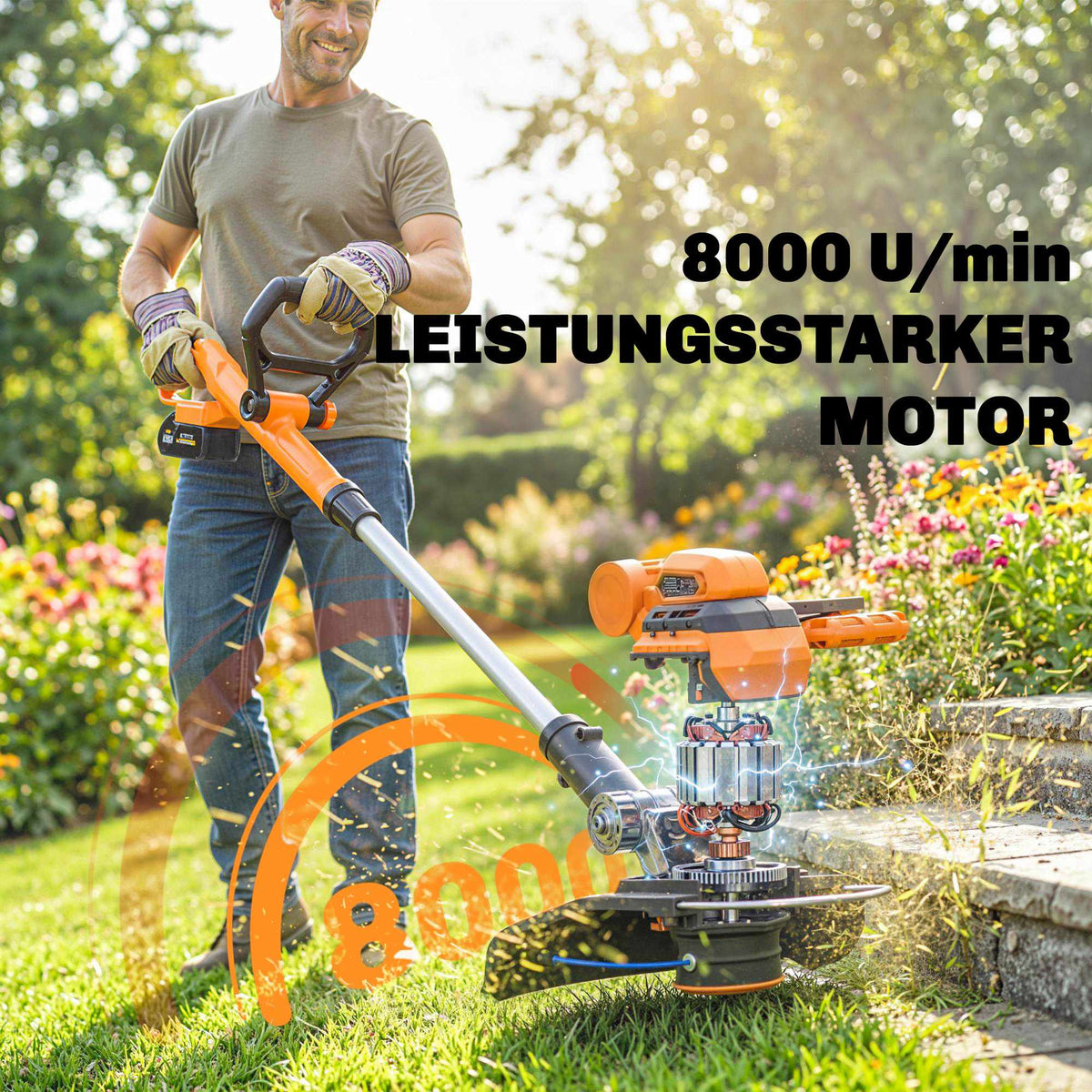Cordless Grass Trimmer 21V, 25cm Cutting Width, 2x4.0Ah Batteries