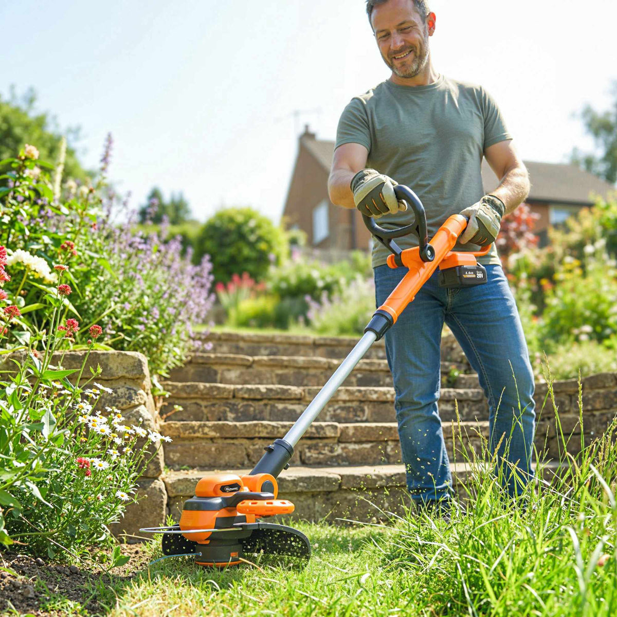 Cordless Grass Trimmer 21V, 25cm Cutting Width, 2x4.0Ah Batteries