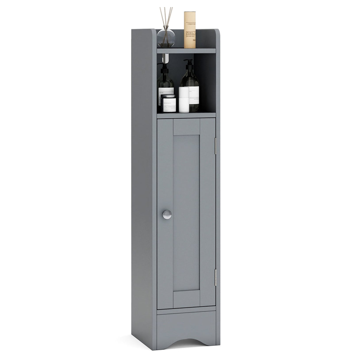 Corner Bathroom Cabinet, 1 Door, Adjustable Shelves, Gray