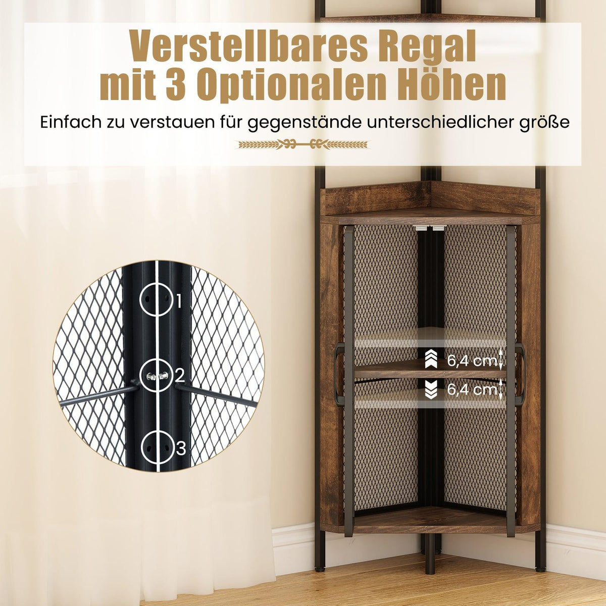 Corner Bookshelf with Cabinet & Metal Frame, 170 cm
