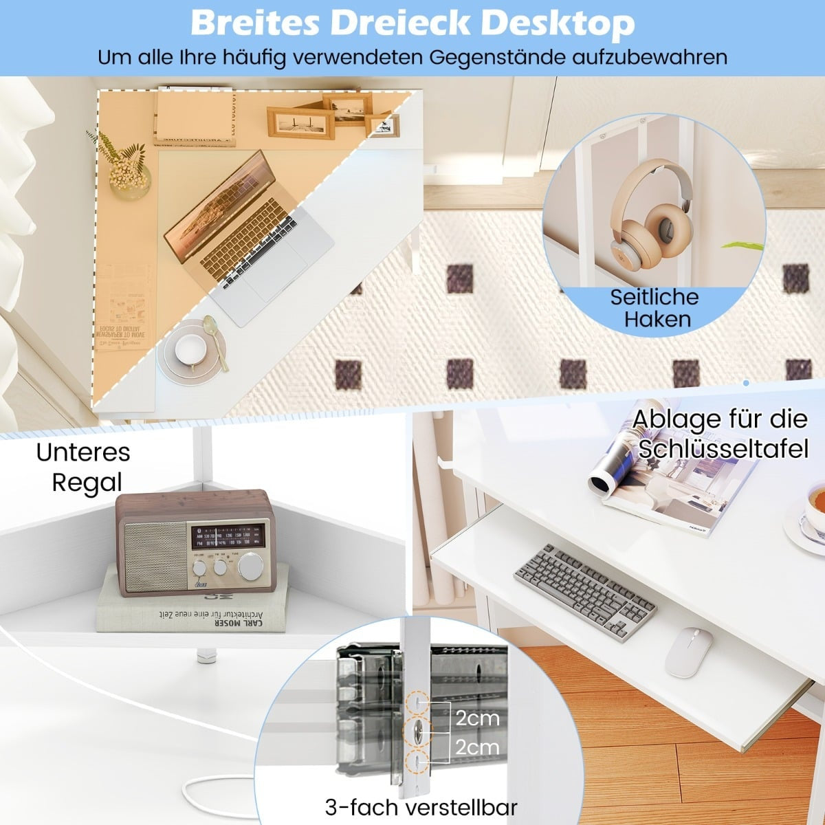 Corner Desk with Charging Station, LED, Monitor Stand