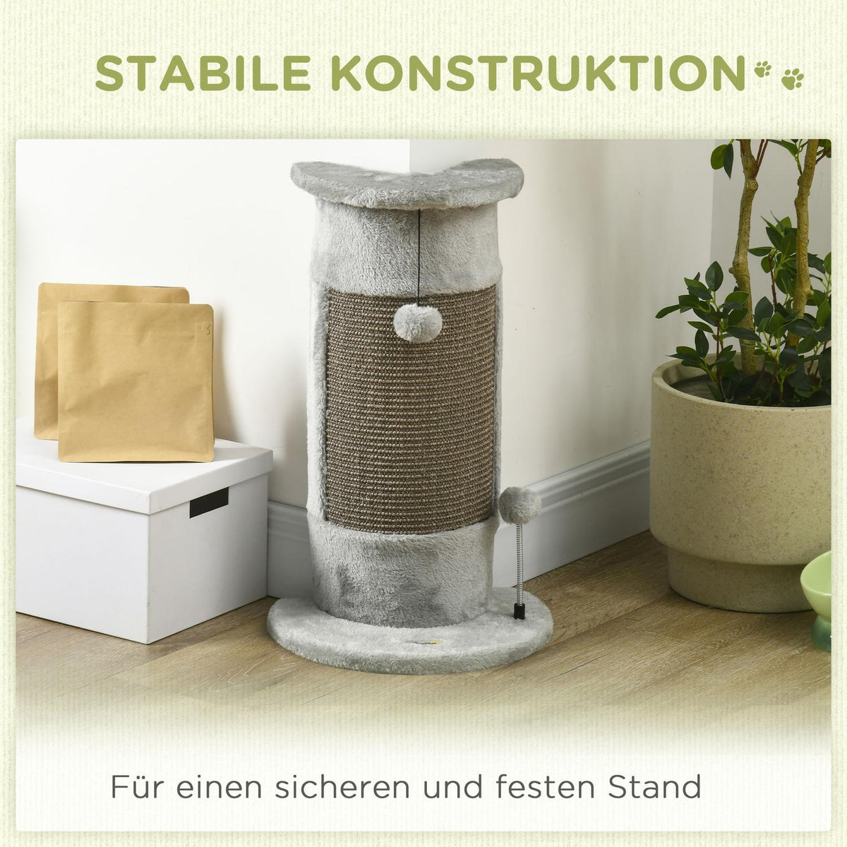 Corner Scratching Post, 58Cm Sisal Scratching Post, Scratching Post For Cats, Small Cat Scratching Post With Scratching Ball, Indoor Cat Furniture, Grey
