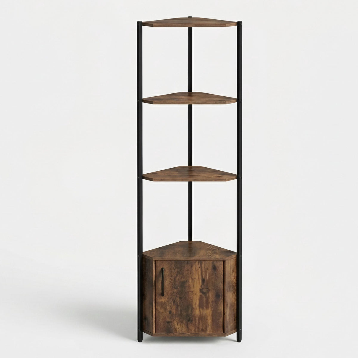 Corner Shelf Unit with 5 Shelves & Cupboard - Brown