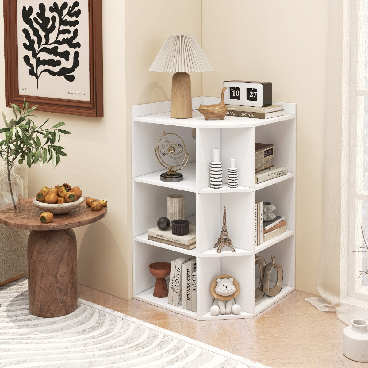 Corner Shelf With Charging Station, 9 Cubes, White
