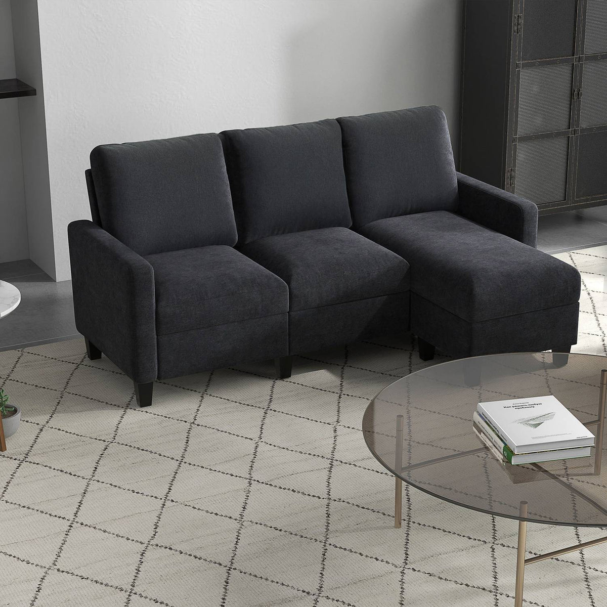 Corner Sofa Fabric Sofa Corner Couch Couch Set Reversible Chaise Longue L-Shape Dark Gray 197X139X91Cm