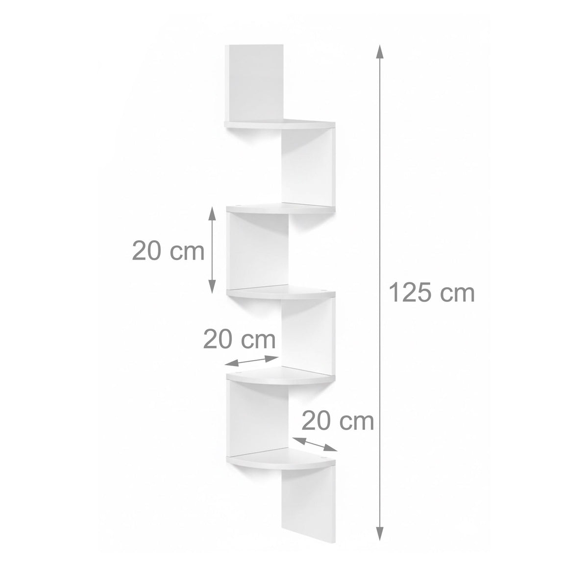 Corner Wall Shelf, 5-Tier Zigzag Design