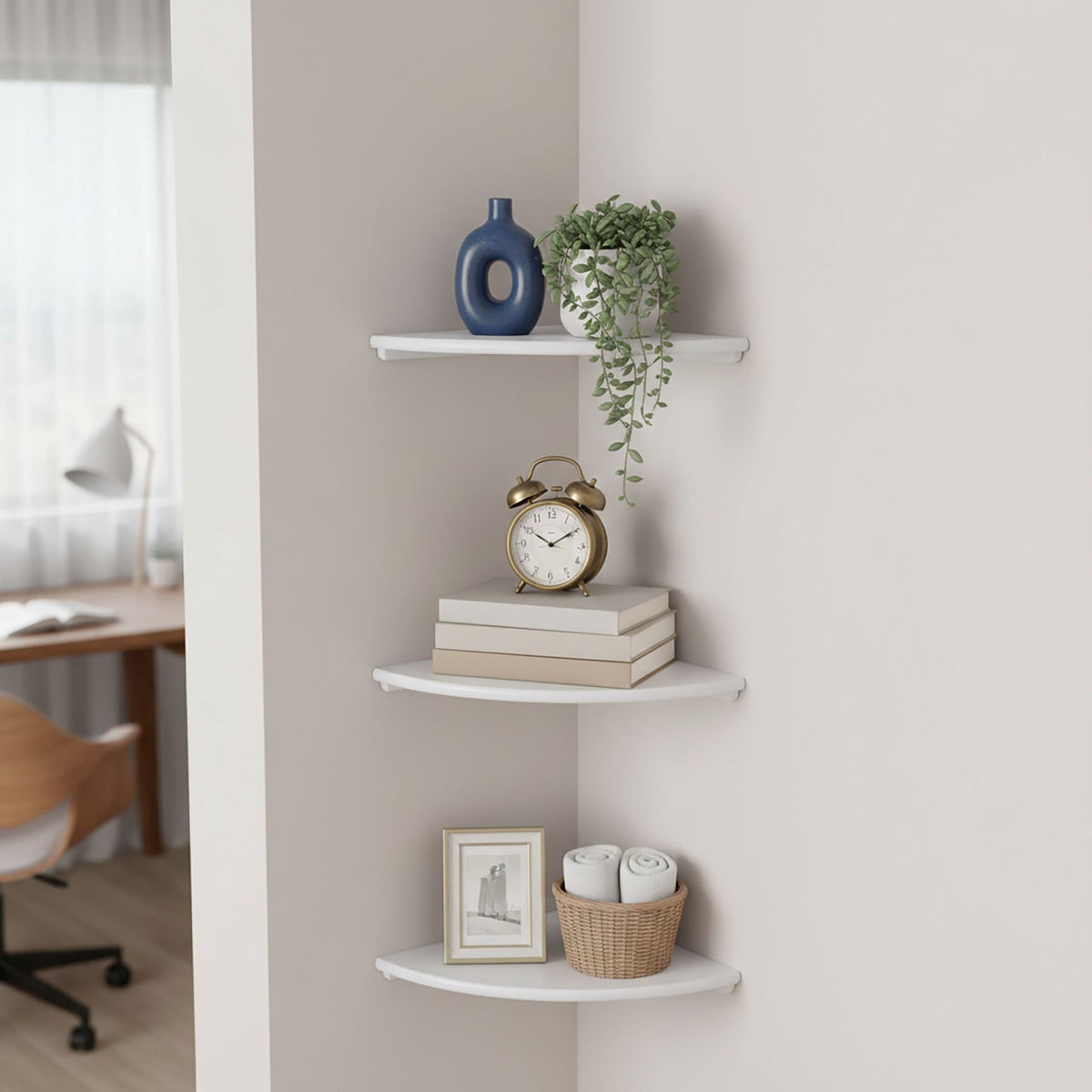 Corner Wall Shelf – Wall-Mounted Walnut Semi-Circle