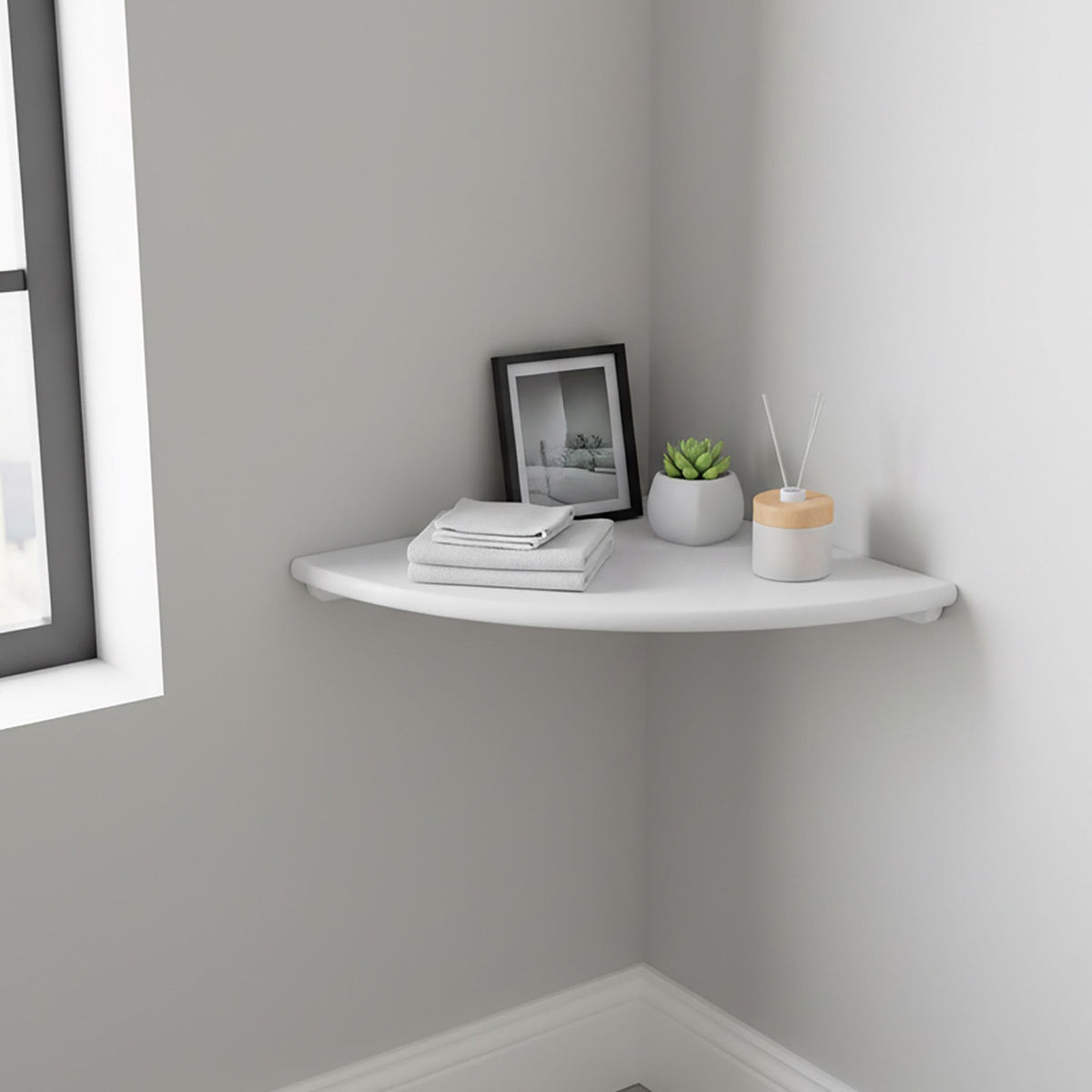 Corner Wall Shelf – Wall-Mounted Walnut Semi-Circle