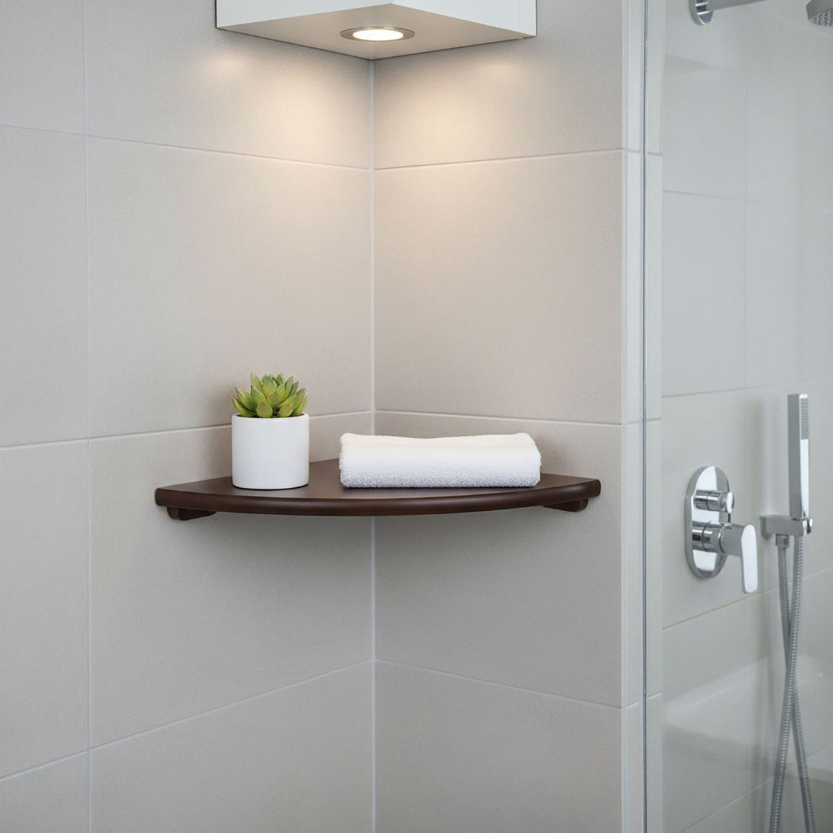 Corner Wall Shelf, Walnut, Semi-Circle, Mounting Hardware
