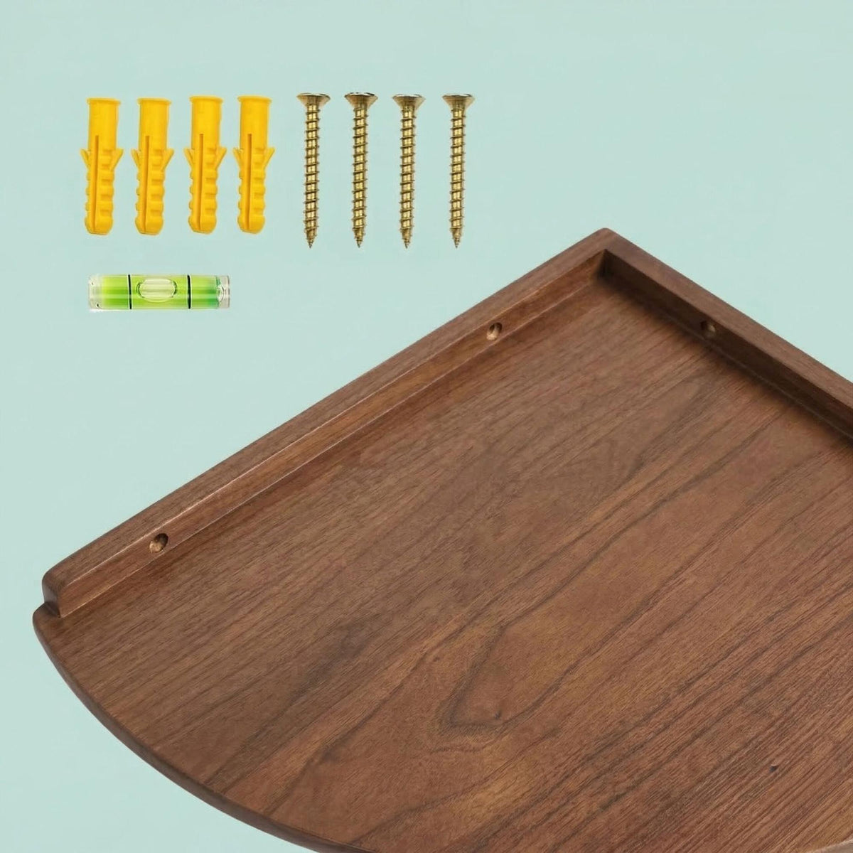 Corner Wall Shelf, Walnut, Semi-Circle, Mounting Hardware