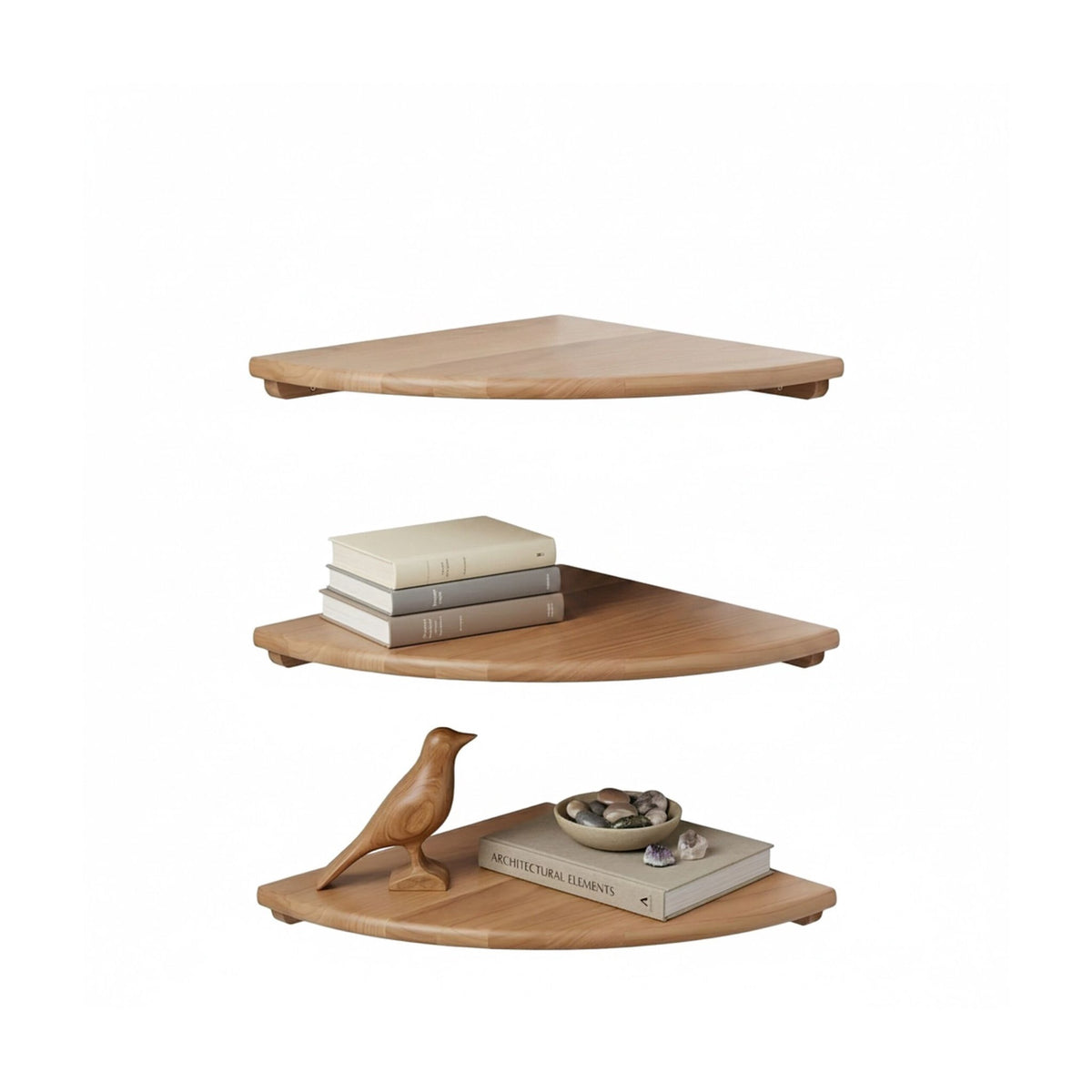 Corner Wall Shelf, Walnut Semi-Circle, Wall-Mounted