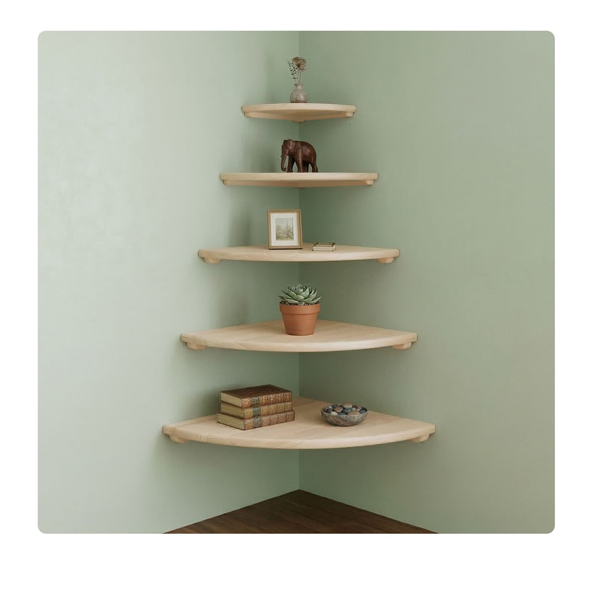 Corner Wall Shelf, Walnut Semi-Circle, Wall-Mounted