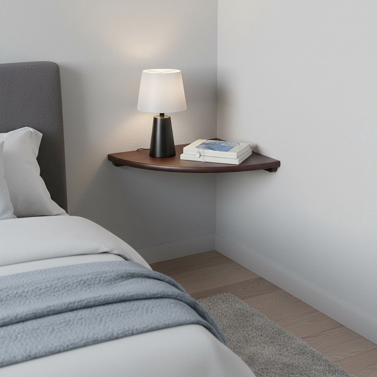 Corner Wall Shelf, Walnut, Wall-Mounted Semi-Circle