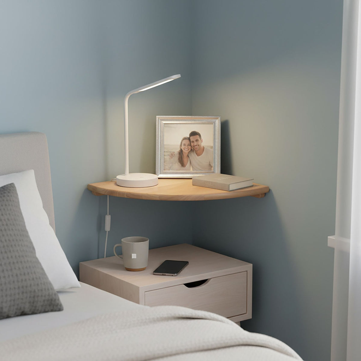 Corner Wall Shelf, Walnut, Wall-Mounted Semi-Circle