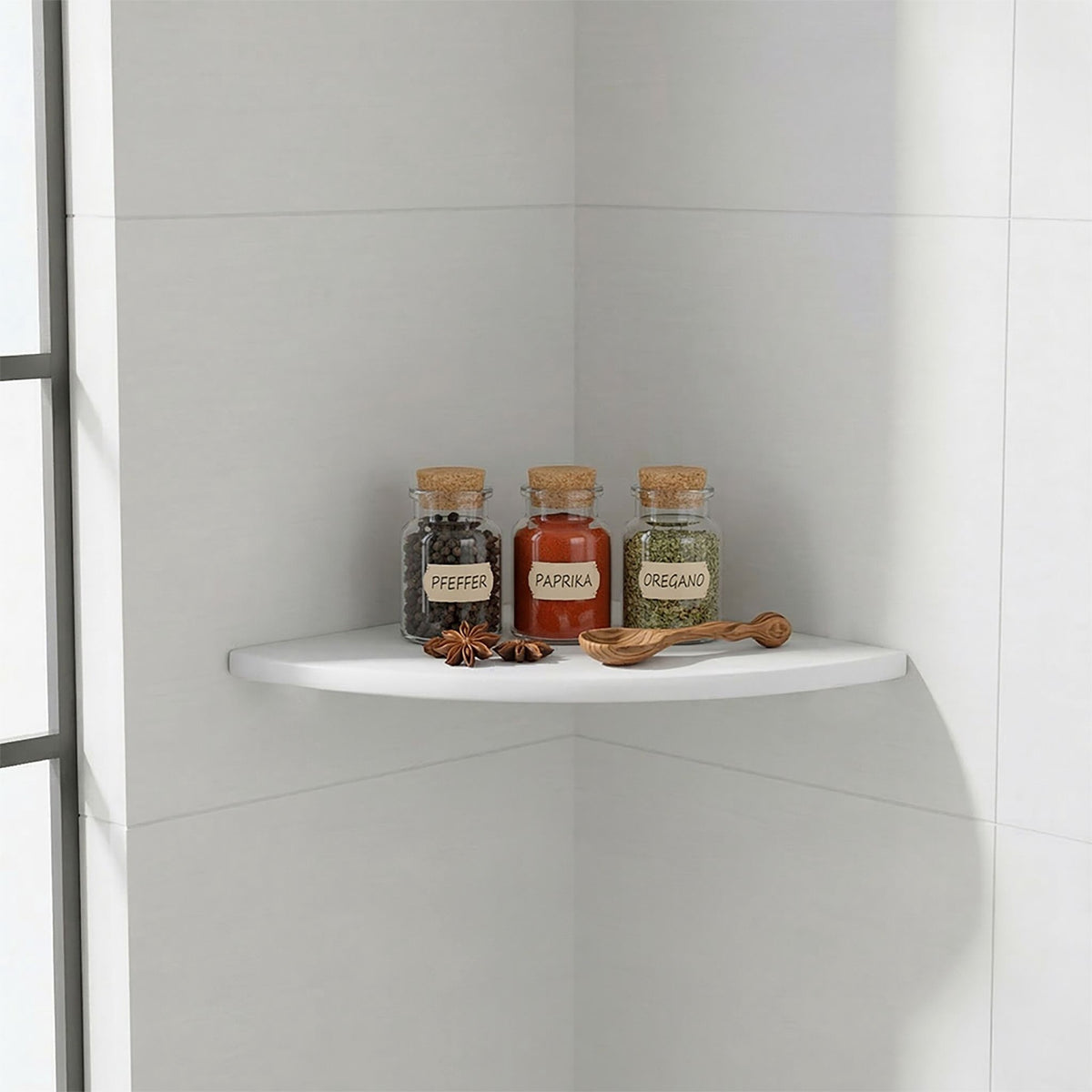 Corner Wall Shelf, Walnut, Wall-Mounted Semi-Circle