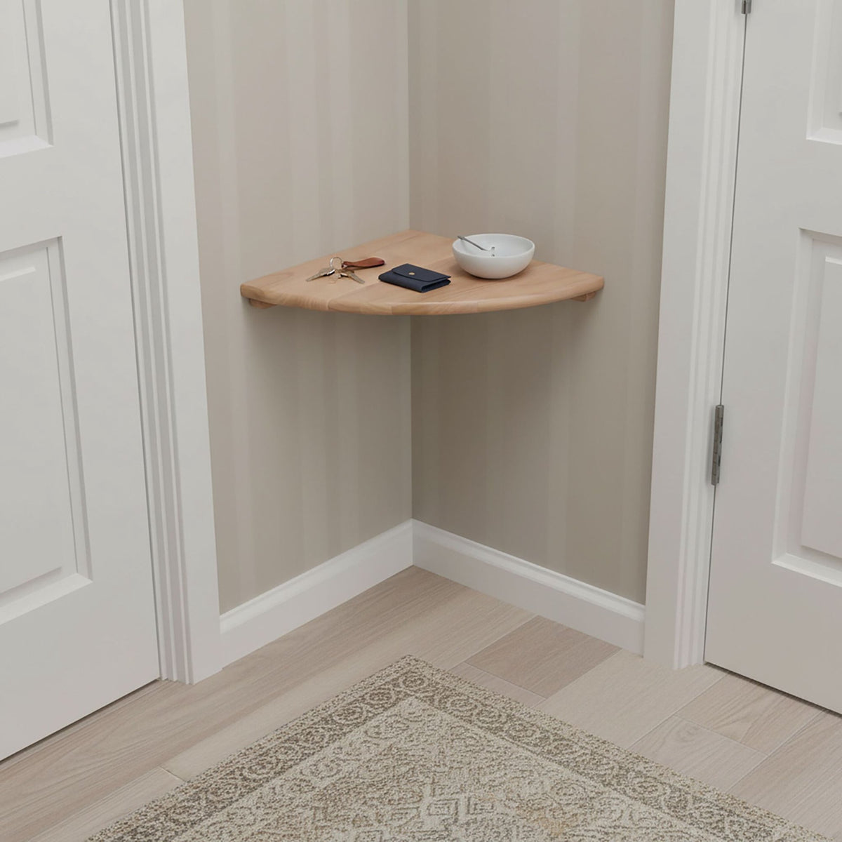 Corner Wall Shelf, Walnut, Wall-Mounted Semi-Circle